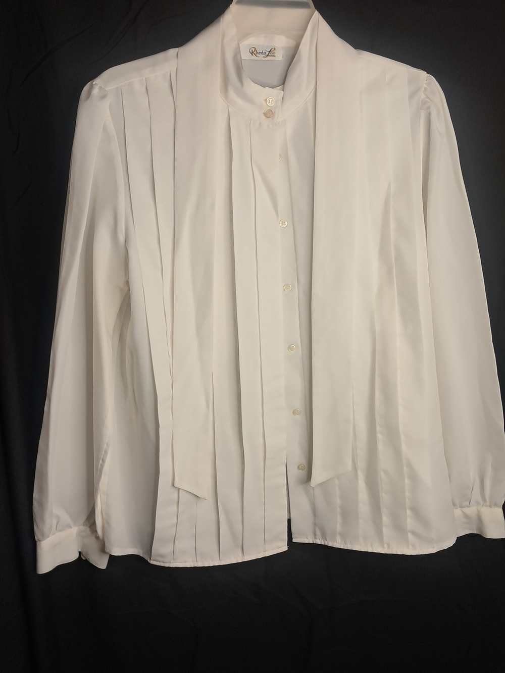 Vintage 80s Rhoda Lee Cream Tuxedo Pleat Blouse, Size M